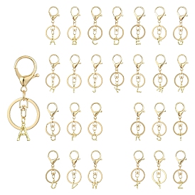 Alloy Initial Letter Charm Keychains, with Alloy Clasp, Golden