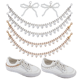 6 шт. 3 стили пластиковые искусственные жемчужины и железные цепи ремешки для ботинок цепи и пряжки для обуви клипсы, Сплав с застежками когтя омара