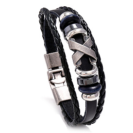 Minimalist Beaded Leather Bracelet with X Studs, Unisex Fashionable Hand Jewelry