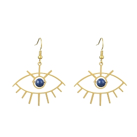Dyed Natural Lapis Lazuli Beads Dangle Earrings, Golden Alloy Eye Drop Earrings