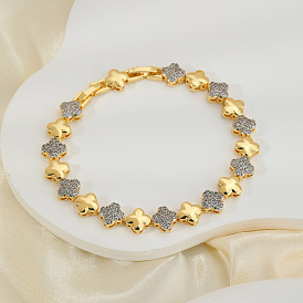 Элегантные браслеты-цепочки в форме сердца, ювелирные изделия из латуни с микро-паве из прозрачного кубического циркония для женщин