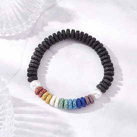 Браслеты из натурального лавового камня и ракушек с бусинами и бисером для женщин, плоско-круглые