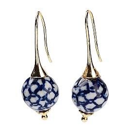 Round Porcelain Dangle Earrings, Rack Plating Brass Earrings for Women