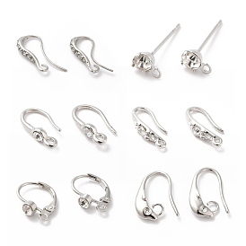 Rack Plating Brass Cubic Zirconia Earring Findings, with Horizontal Loops, Mixed Shape
