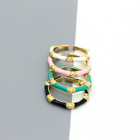 Colorful Retro Geometric Diamond Bamboo Joint Ring with Oil Drop Water Drill for Fashionable Women