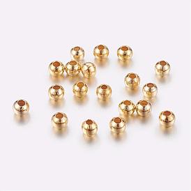 Brass Spacer Beads, Seamless, Round, 3.0mm, Hole: 1~1.2mm