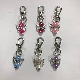 6 piezas 6 colores ángel cristal perla y aleación colgante decoración, con broches de aleación giratorias