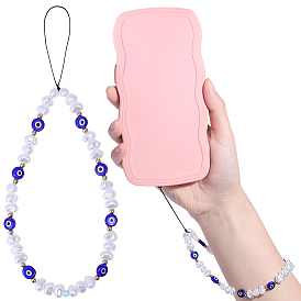 1 Chaînes de dragonne pour téléphone portable en verre filé avec œil maléfique, avec des dragonnes de téléphone portable en perles d'imitation