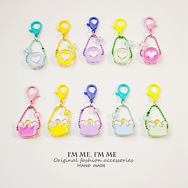 Transparent Acrylic Heart-shaped Keychain with Crown and Star Design
