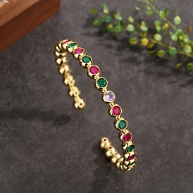 18k Gold Plated 4mm Round Single Circle Colorful Zirconia Bracelet Set - Personalized, Stylish