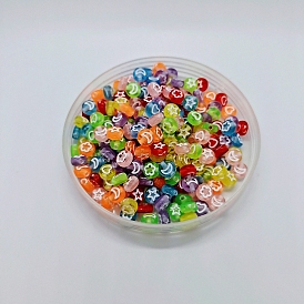 Transparent Acrylic Beads, Horizontal Hole, Flat Round with Star & Moon & Flower & Heart