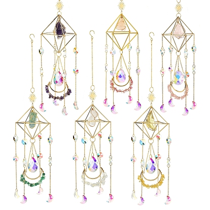 Dimond & Moon Glass Suncatchers, Natual Mixed Stone Chips Pendant Decorations