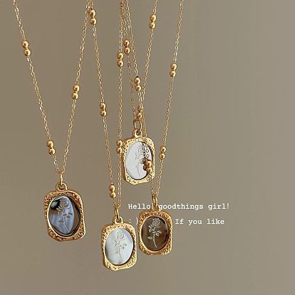 Прямоугольник с розой 304 ожерелья из нержавеющей стали с подвеской для женщин