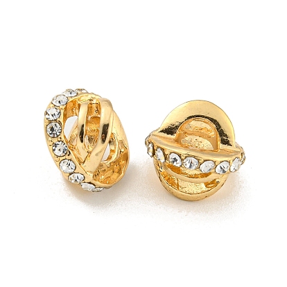 Rack Plating Alloy Rhinestone European Beads, Large Hole Beads, Cadmium Free & Nickel Free & Lead Free, Planet