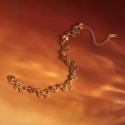 304 женские браслеты-цепочки со звеньями из нержавеющей стали, бабочка и ромб