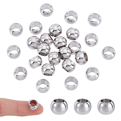 25шт 304 европейские бусины из нержавеющей стали, бусины с большим отверстием, рондель