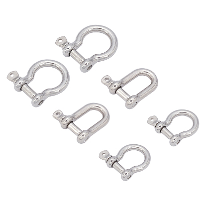 6Pcs 3 Style 304 Stainless Steel D-Ring Anchor Shackle Clasps