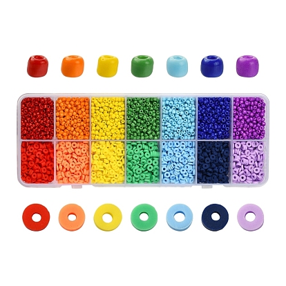 DIY Beads Jewelry Making Finding Kit, Including Round Glass Seed & Polymer Clay Disc Beads