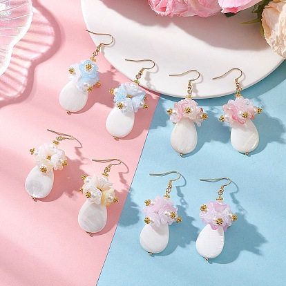 Серьги-подвески из натуральных пресноводных ракушек и акрила, цветок с каплей, С 304 результатами из нержавеющей стали