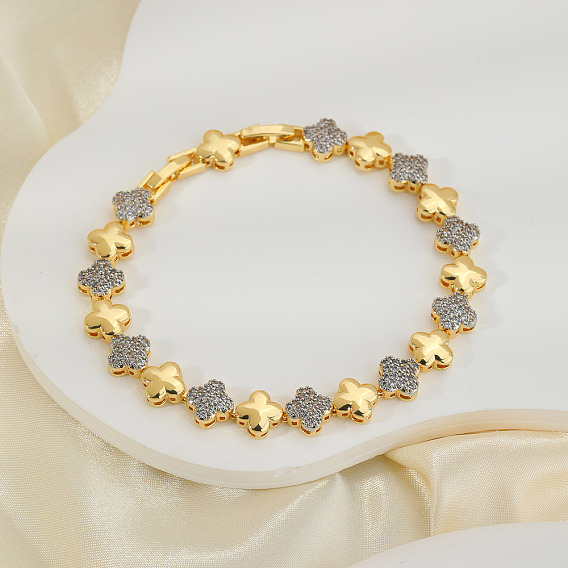 Элегантные браслеты-цепочки в форме сердца, ювелирные изделия из латуни с микро-паве из прозрачного кубического циркония для женщин