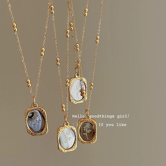 Прямоугольник с розой 304 ожерелья из нержавеющей стали с подвеской для женщин