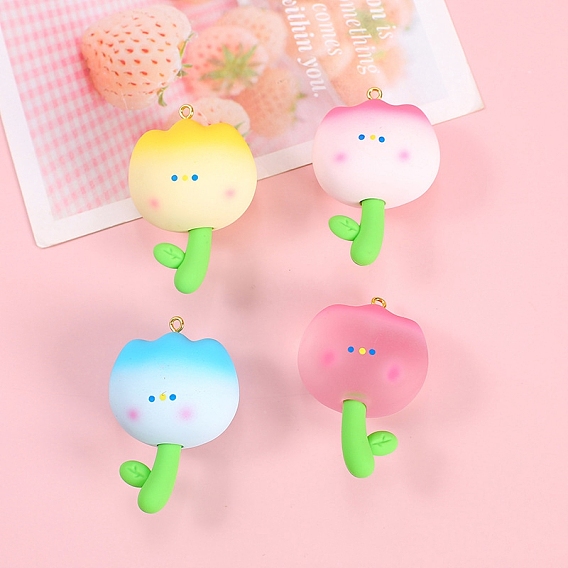 Большие подвески из непрозрачной смолы, с золотыми тонами железных петель, цветок