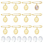12Pcs Iron Brooches, with Alloy Oval Pendants and Glass Cabochons