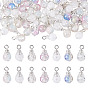 63Pcs 7 Colors Transparent Crackle Glass Round Bead Pendants, with Iron Findings