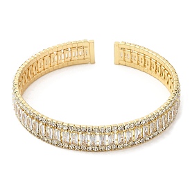 Rack Plating Brass Cubic Zirconia Rectangle Open Cuff Bangle for Women, Cadmium Free & Lead Free