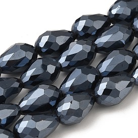 Electroplate Glass Beads Strands, Full Plated, Faceted, Drop