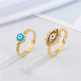Vintage Colorful Zircon Evil Eye Ring with Turkish Blue Eye and Open Mouth Design
