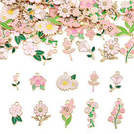 40Pcs 10 Styles Alloy Enamel Pendants, Flower Charms, Golden