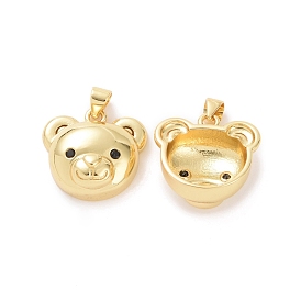 Brass Micro Pave Cubic Zirconia Pendants, Bear Head Charm, Real 18K Gold Plated