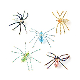 MIYUKI Seed & Glass Beaded Pendants, with Golden Stainless Steel Wire Findings, Spider Charms