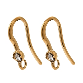 304 крючки для сережек из нержавеющей стали со стразами, ионное покрытие (ip), плоская дужка для уха с петлей, плоско-круглые