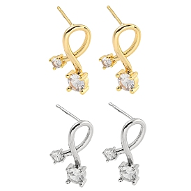 Серьга из латуни с прозрачным фианитом и микро-паве