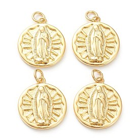 Brass Pendants, Long-Lasting Plated, Flat Round with Saint