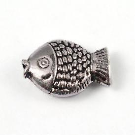 Fish Tibetan Style Alloy Beads, Cadmium Free & Lead Free, 12x8.5x4mm, Hole: 1mm