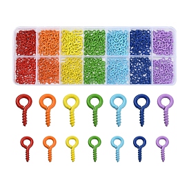 770Pcs 14 Style Spray Painted Iron Screw Eye Pin Peg Bails, For Half Drilled Beads, Cadmium Free & Nickel Free & Lead Free