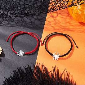 2 шт. 2 стили хэллоуин 201 браслеты из нержавеющей стали, Браслеты из нейлоновой нити плетеные для женщин и мужчин