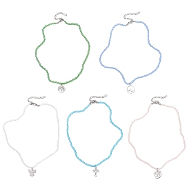 Подвеска из нержавеющей стали, гальванизированное стекло, ожерелье из граненых бусин-рондель, цвет нержавеющей стали, разнообразные