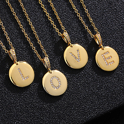 Латунные микропаве прозрачные кубические цирконии плоские круглые с подвесками в виде букв, золотые