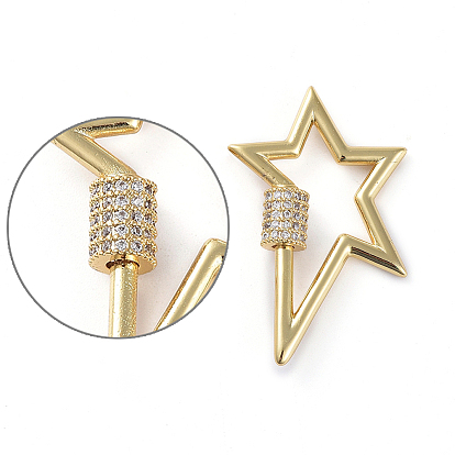 Латунные микропаве, кубический цирконий, винт, карабин, подвески с замком, для изготовления ожерелий, быстрые ссылки, долговечный, реальный 18 k позолоченный, звезда, прозрачные