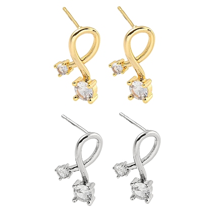 Серьга из латуни с прозрачным фианитом и микро-паве