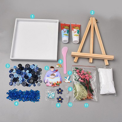 DIY Mosaic Tray Craft Making Kit, with Tray, Wood Easel, Plastic Spatula, Dried Flower and Resin Cabochons, Cream Glue