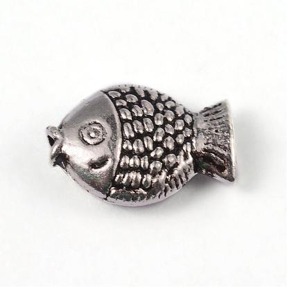Fish Tibetan Style Alloy Beads, Cadmium Free & Lead Free, 12x8.5x4mm, Hole: 1mm
