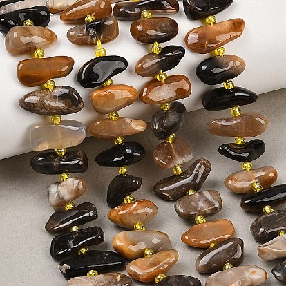 Серый натуральный опал бусы пряди, самородки, с бисером