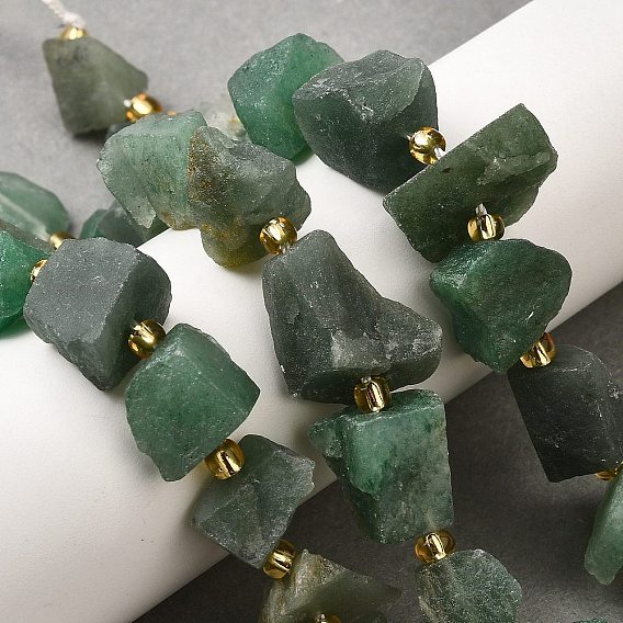 Необработанные грубые натуральные зеленые авентуриновые бусинки, самородки, с бисером