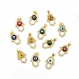 Rack Plating Brass Micro Pave Clear Cubic Zirconia Pendants, with Handmade Evil Eye Lampwork, Cadmium Free & Lead Free, Long-Lasting Real 18K Gold Plated, Hamsa Hand Charm
