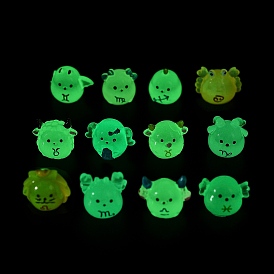Chinese Zodiac Luminous Resin Display Decorations, Glow in the Dark, for Car or Home Office Desktop Ornaments, Mixed Shapes